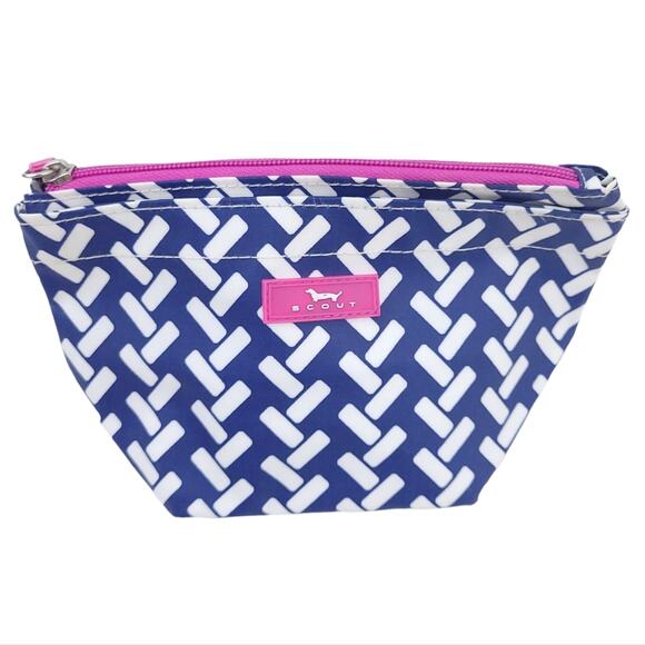 Scout Makeup Bag Blue White Geometric Pink, Pink Zipper Preppy, Cute Bag - Picture 1 of 3